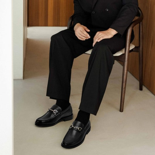 9-LIONS Men's Elevator Loafers - Black Leather Height Increasing Loafer Shoes 5CM / 1.95 Inches