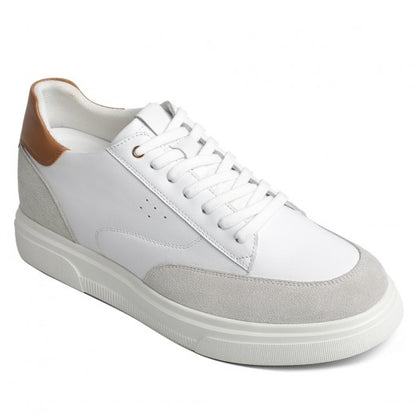 9-LIONS Elevator Shoes For Men - White Leather Casual Taller Shoes 8CM / 3.15 inches