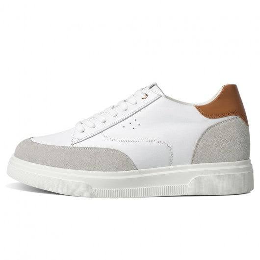 9-LIONS Elevator Shoes For Men - White Leather Casual Taller Shoes 8CM / 3.15 inches