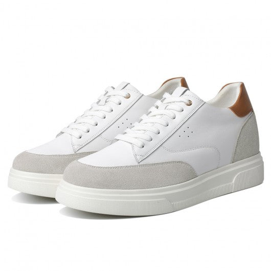9-LIONS Elevator Shoes For Men - White Leather Casual Taller Shoes 8CM / 3.15 inches