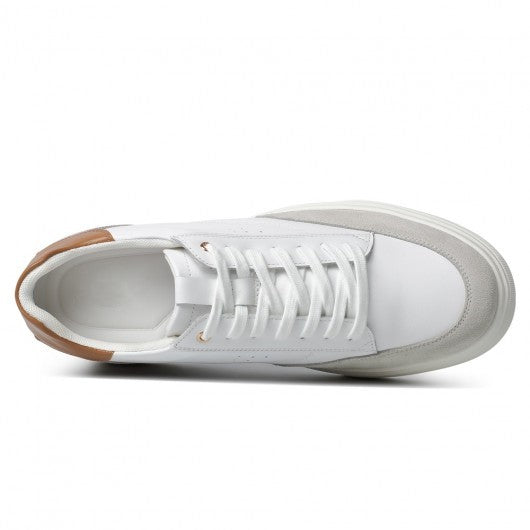 9-LIONS Elevator Shoes For Men - White Leather Casual Taller Shoes 8CM / 3.15 inches