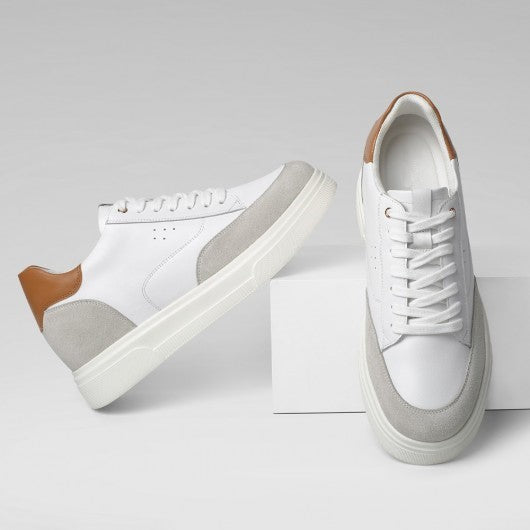 9-LIONS Elevator Shoes For Men - White Leather Casual Taller Shoes 8CM / 3.15 inches