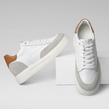 9-LIONS Elevator Shoes For Men - White Leather Casual Taller Shoes 8CM / 3.15 inches