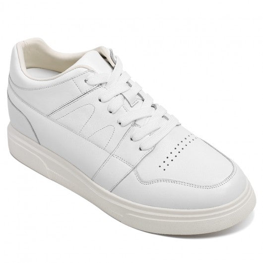 9-LIONS Casual Elevator Shoes For Men - White Leather Height Increasing Sneaker 8CM / 3.15 Inches