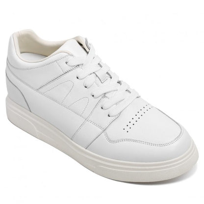 9-LIONS Casual Elevator Shoes For Men - White Leather Height Increasing Sneaker 8CM / 3.15 Inches