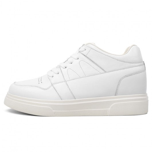 9-LIONS Casual Elevator Shoes For Men - White Leather Height Increasing Sneaker 8CM / 3.15 Inches