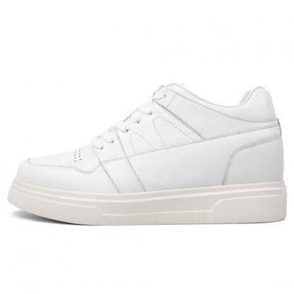 9-LIONS Casual Elevator Shoes For Men - White Leather Height Increasing Sneaker 8CM / 3.15 Inches