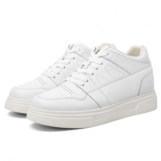 9-LIONS Casual Elevator Shoes For Men - White Leather Height Increasing Sneaker 8CM / 3.15 Inches