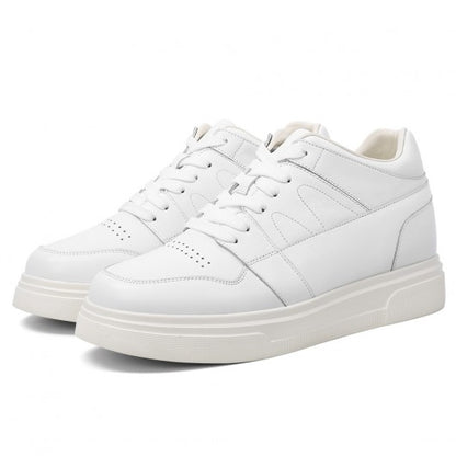 9-LIONS Casual Elevator Shoes For Men - White Leather Height Increasing Sneaker 8CM / 3.15 Inches