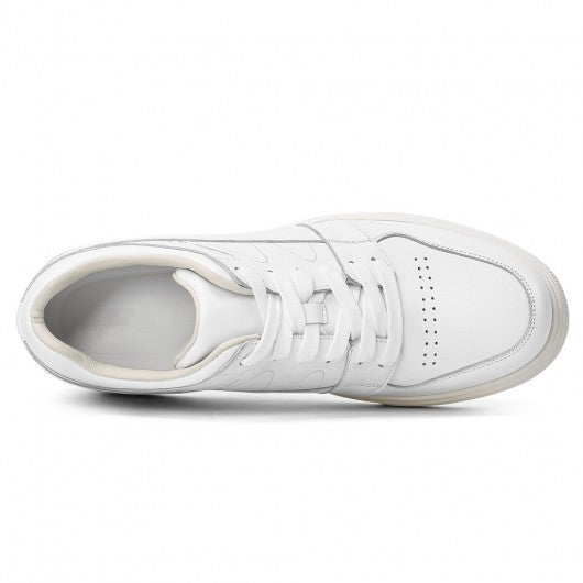 9-LIONS Casual Elevator Shoes For Men - White Leather Height Increasing Sneaker 8CM / 3.15 Inches
