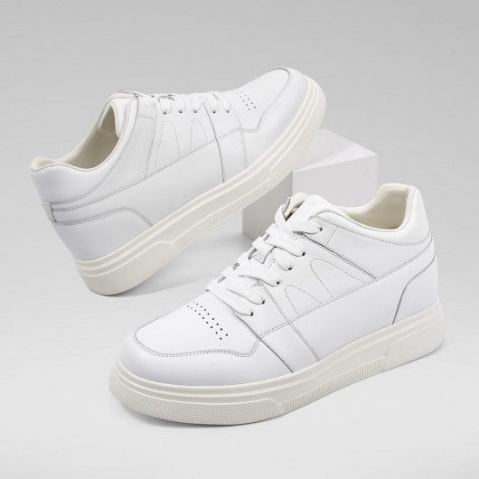9-LIONS Casual Elevator Shoes For Men - White Leather Height Increasing Sneaker 8CM / 3.15 Inches