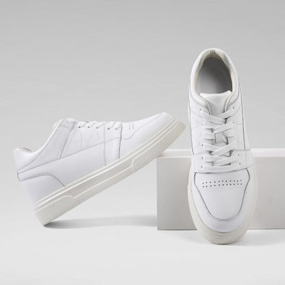 9-LIONS Casual Elevator Shoes For Men - White Leather Height Increasing Sneaker 8CM / 3.15 Inches