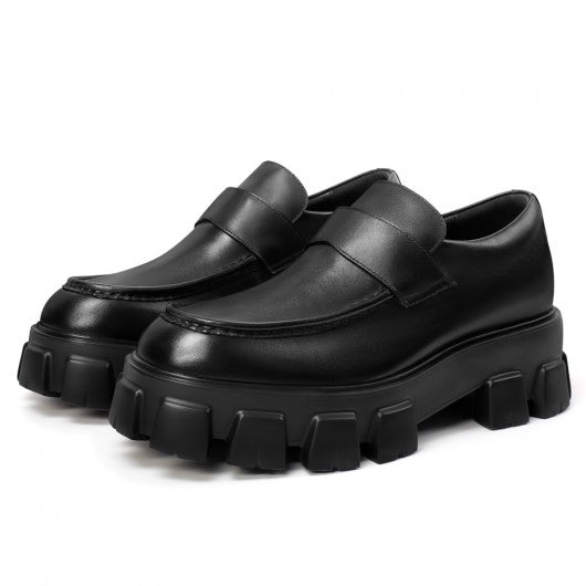 9-LIONS Black Calfskin Men's Loafer Shoes that Make you Taller 2.76 Inches / 7 CM