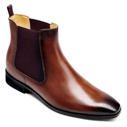 9-LIONS Men's Elevator Shoes Height Increasing Dress Shoes Brown Chelsea Boots 7CM / 2.76Inches