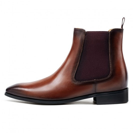 9-LIONS Men's Elevator Shoes Height Increasing Dress Shoes Brown Chelsea Boots 7CM / 2.76Inches