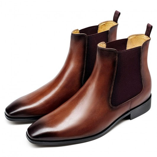 9-LIONS Men's Elevator Shoes Height Increasing Dress Shoes Brown Chelsea Boots 7CM / 2.76Inches