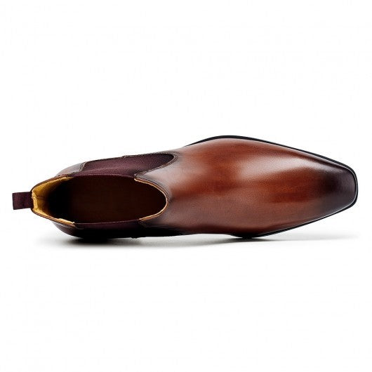 9-LIONS Men's Elevator Shoes Height Increasing Dress Shoes Brown Chelsea Boots 7CM / 2.76Inches
