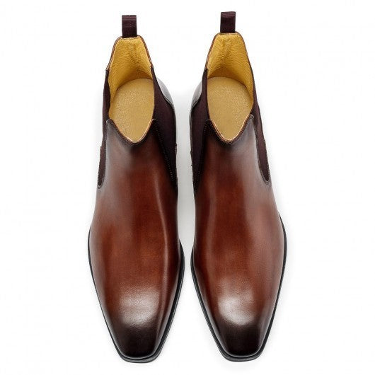 9-LIONS Men's Elevator Shoes Height Increasing Dress Shoes Brown Chelsea Boots 7CM / 2.76Inches
