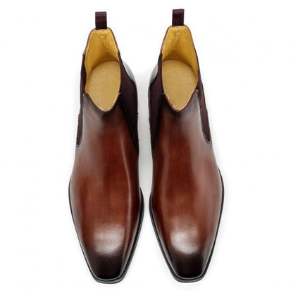 9-LIONS Men's Elevator Shoes Height Increasing Dress Shoes Brown Chelsea Boots 7CM / 2.76Inches