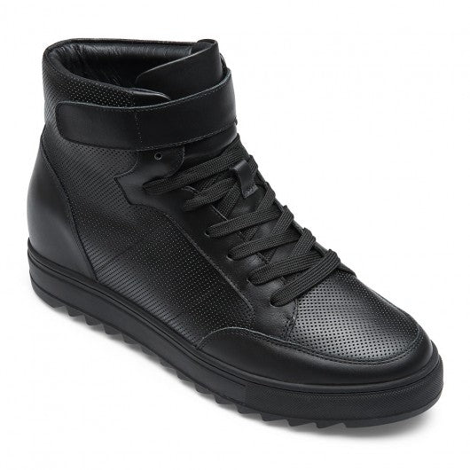 9-LIONS height increasing sneakers - men's leather high top sneakers - black - 7 CM / 2.76 inches taller
