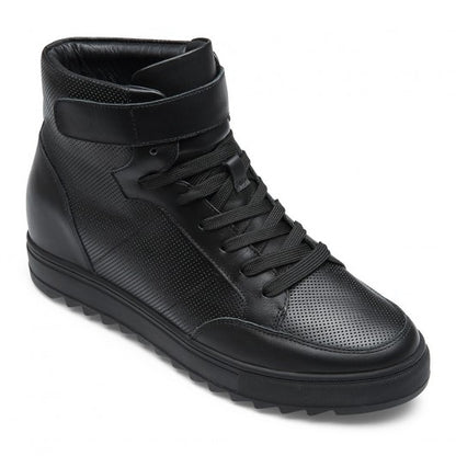 9-LIONS height increasing sneakers - men's leather high top sneakers - black - 7 CM / 2.76 inches taller