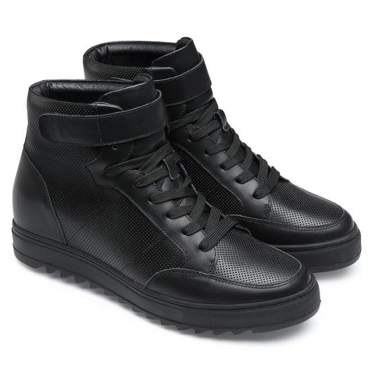 9-LIONS height increasing sneakers - men's leather high top sneakers - black - 7 CM / 2.76 inches taller