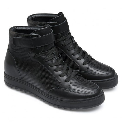 9-LIONS height increasing sneakers - men's leather high top sneakers - black - 7 CM / 2.76 inches taller