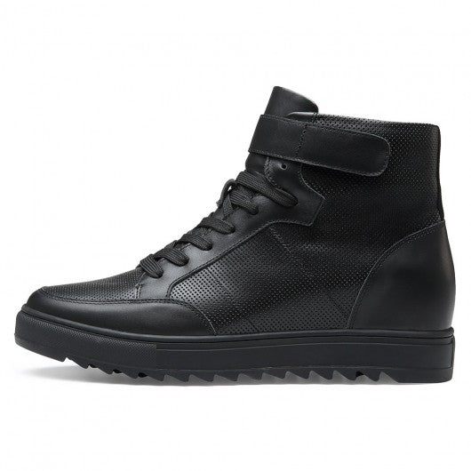 9-LIONS height increasing sneakers - men's leather high top sneakers - black - 7 CM / 2.76 inches taller