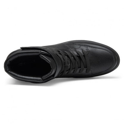 9-LIONS height increasing sneakers - men's leather high top sneakers - black - 7 CM / 2.76 inches taller
