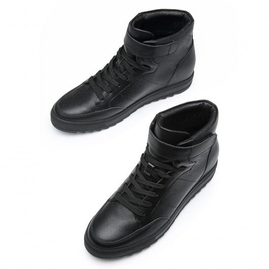 9-LIONS height increasing sneakers - men's leather high top sneakers - black - 7 CM / 2.76 inches taller