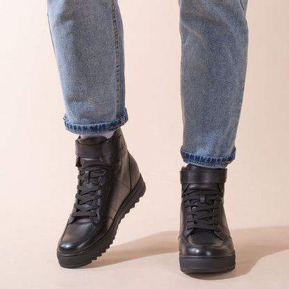 9-LIONS height increasing sneakers - men's leather high top sneakers - black - 7 CM / 2.76 inches taller