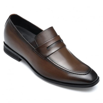 9-LIONS Height Increasing Shoes Formal Tall Men Shoes Khaki Slip on Penny Loafers 7 CM / 2.76 Inches Taller