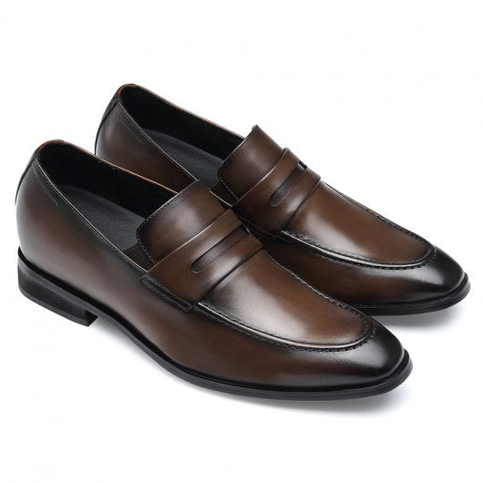 9-LIONS Height Increasing Shoes Formal Tall Men Shoes Khaki Slip on Penny Loafers 7 CM / 2.76 Inches Taller