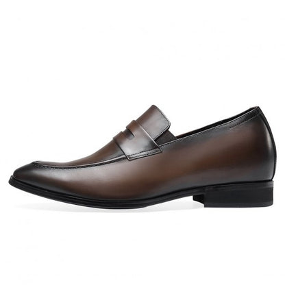 9-LIONS Height Increasing Shoes Formal Tall Men Shoes Khaki Slip on Penny Loafers 7 CM / 2.76 Inches Taller