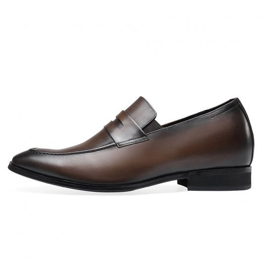 9-LIONS Height Increasing Shoes Formal Tall Men Shoes Khaki Slip on Penny Loafers 7 CM / 2.76 Inches Taller