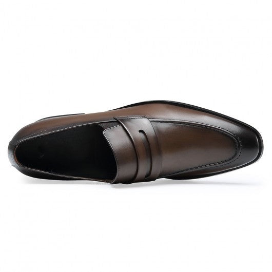 9-LIONS Height Increasing Shoes Formal Tall Men Shoes Khaki Slip on Penny Loafers 7 CM / 2.76 Inches Taller