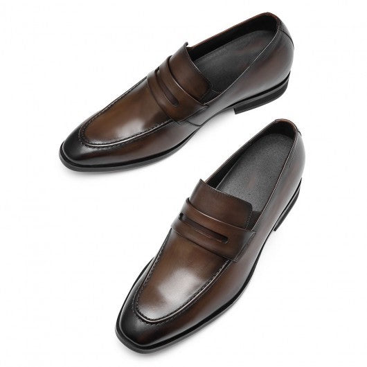 9-LIONS Height Increasing Shoes Formal Tall Men Shoes Khaki Slip on Penny Loafers 7 CM / 2.76 Inches Taller