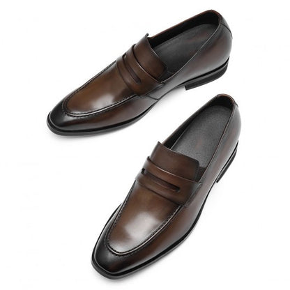 9-LIONS Height Increasing Shoes Formal Tall Men Shoes Khaki Slip on Penny Loafers 7 CM / 2.76 Inches Taller