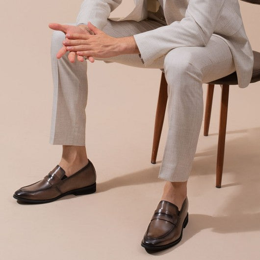 9-LIONS Height Increasing Shoes Formal Tall Men Shoes Khaki Slip on Penny Loafers 7 CM / 2.76 Inches Taller
