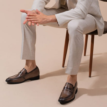9-LIONS Height Increasing Shoes Formal Tall Men Shoes Khaki Slip on Penny Loafers 7 CM / 2.76 Inches Taller