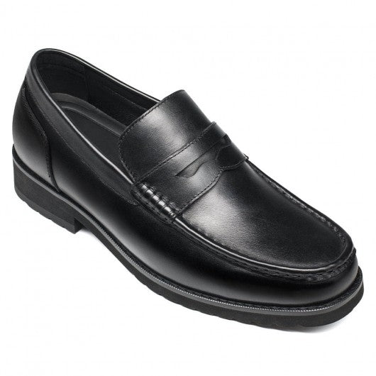 9-LIONS mens elevator loafers - high heel lifting shoes - black men's penny loafers 6CM / 2.36 inches