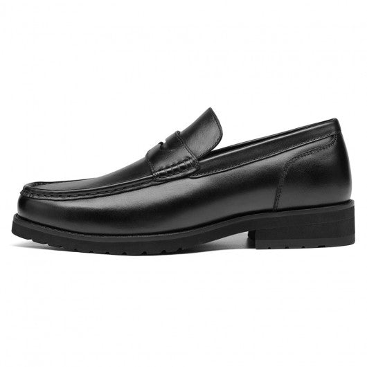 9-LIONS mens elevator loafers - high heel lifting shoes - black men's penny loafers 6CM / 2.36 inches