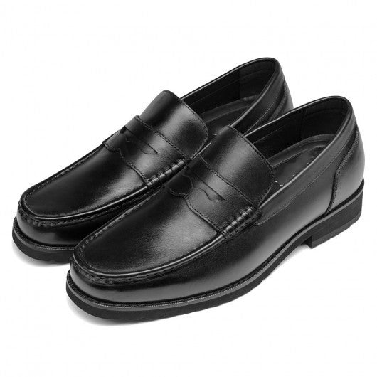 9-LIONS mens elevator loafers - high heel lifting shoes - black men's penny loafers 6CM / 2.36 inches