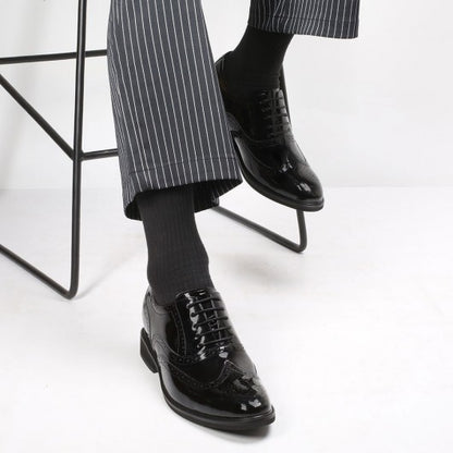 9-LIONS men's elevator shoes men's high heel dress shoes black leather oxford brogues 8CM/3.15 Inches