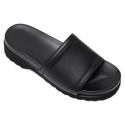 9-LIONS Men Height Increasing Slippers Black Leather High Heel Slide Sandal Fashion Casual elevator slippers Sandals 6CM / 2.36 Inches
