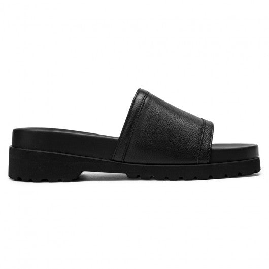 9-LIONS Men Height Increasing Slippers Black Leather High Heel Slide Sandal Fashion Casual elevator slippers Sandals 6CM / 2.36 Inches