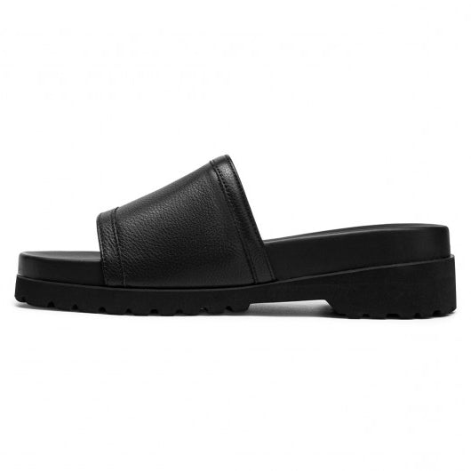 9-LIONS Men Height Increasing Slippers Black Leather High Heel Slide Sandal Fashion Casual elevator slippers Sandals 6CM / 2.36 Inches