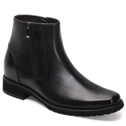 9-LIONS Elevator Boots For Men Black Leather With Side Zipper Boots Get Taller 8CM / 3.15 Inches