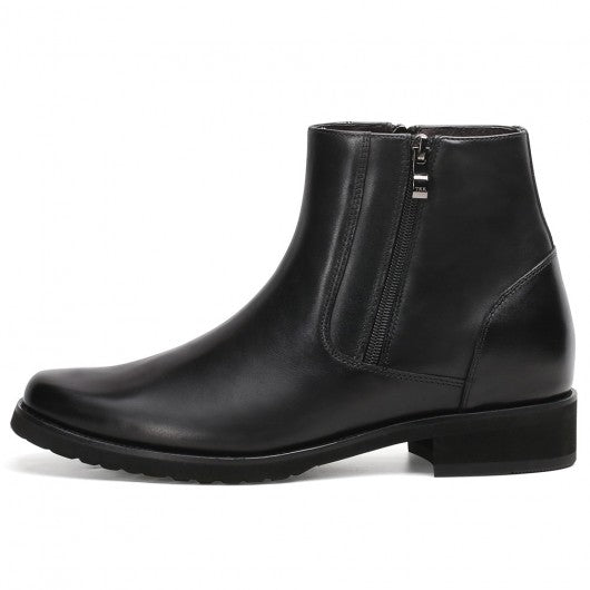 9-LIONS Elevator Boots For Men Black Leather With Side Zipper Boots Get Taller 8CM / 3.15 Inches