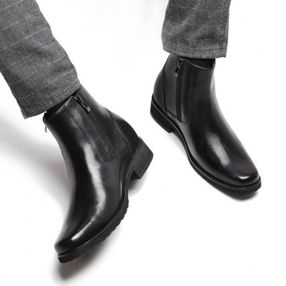 9-LIONS Elevator Boots For Men Black Leather With Side Zipper Boots Get Taller 8CM / 3.15 Inches